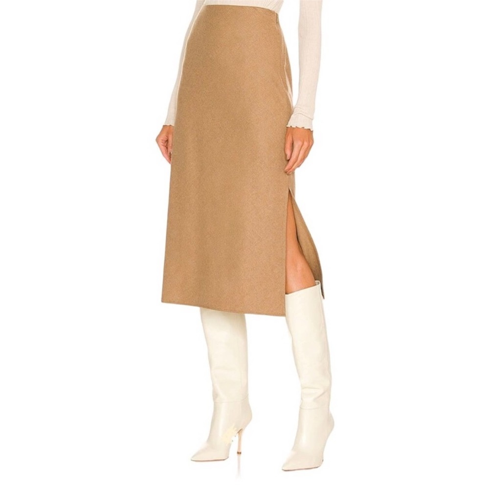 Vince. || Brushed Flannel Wool Blend Slip Skirt Midi Side Slit Dark Taupe Tan 2